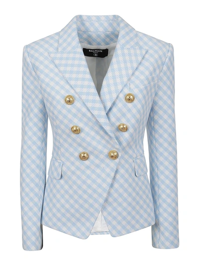 Shop Balmain Gingham Vichy Jacket In Light Blue