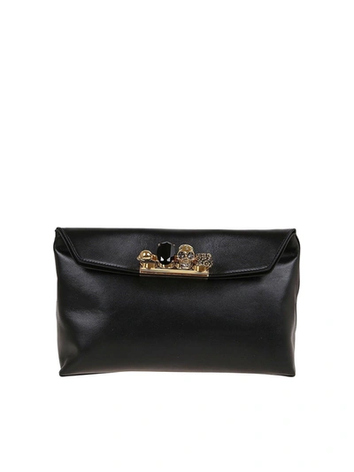 Shop Alexander Mcqueen Four Ring Embellished Pouch In Black