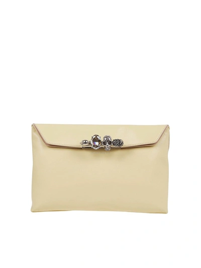 Shop Alexander Mcqueen Four Ring Embellished Pouch In Yellow