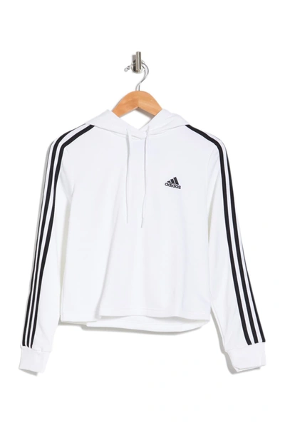 Shop Adidas Originals Essentials 3-stripes Cropped Hoodie In White/blac