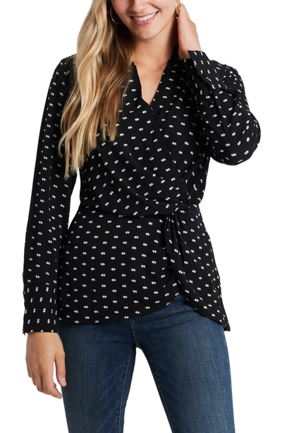 Shop Vince Camuto Twist Front Ikat Printed Blouse In Rich Black