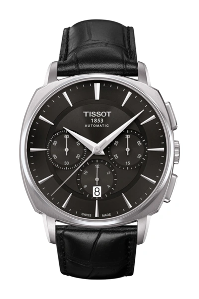 Shop Tissot Men's T-lord Automatic Chronograph Valjoux Croc Embossed Leather Strap Watch In 000