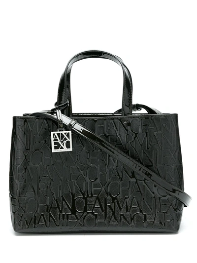 Shop Armani Exchange Logo Embossed Tote In Black