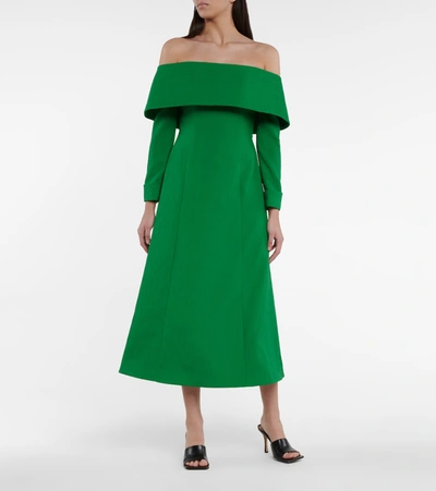 Shop Emilia Wickstead Carole Cloqué Off-shoulder Dress In Green