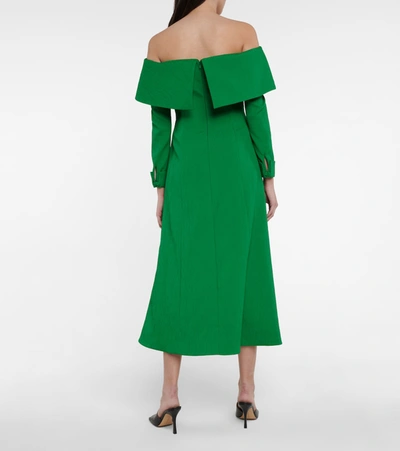 Shop Emilia Wickstead Carole Cloqué Off-shoulder Dress In Green