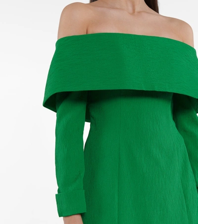 Shop Emilia Wickstead Carole Cloqué Off-shoulder Dress In Green