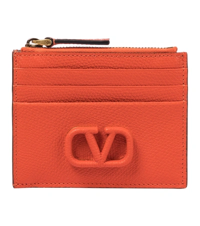 Shop Valentino Vlogo Leather Wallet In Orange