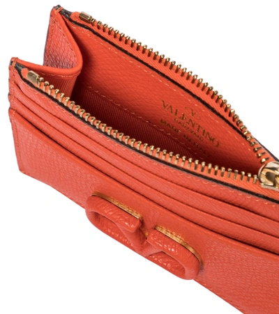 Shop Valentino Vlogo Leather Wallet In Orange