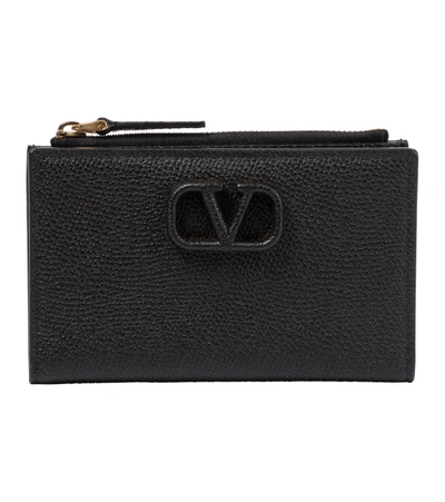 Shop Valentino Vlogo Leather Wallet In Black