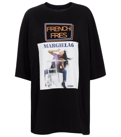 Shop Mm6 Maison Margiela Oversized Printed Cotton T-shirt In Black