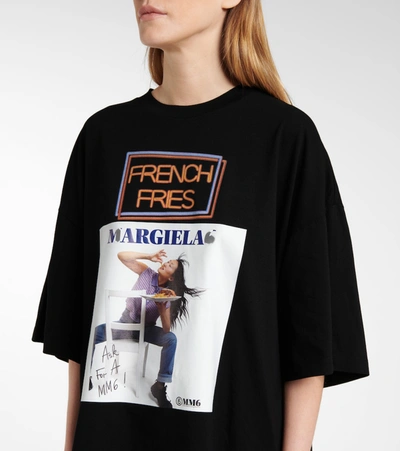 Shop Mm6 Maison Margiela Oversized Printed Cotton T-shirt In Black