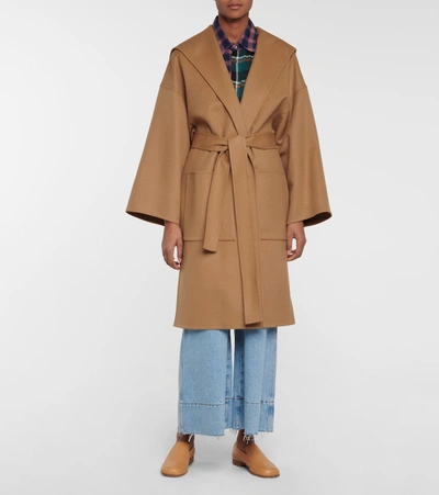 Shop Loewe Belted Wool And Cashmere Coat In Brown