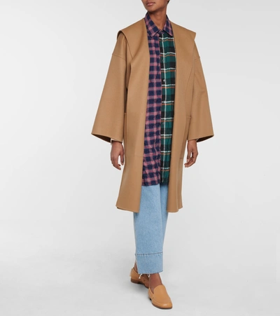 Shop Loewe Belted Wool And Cashmere Coat In Brown