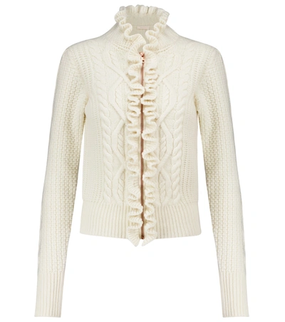 Shop See By Chloé Cable-knit Wool-blend Cardigan In White