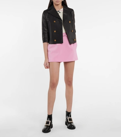 Shop Red Valentino Cropped Leather Jacket In Black