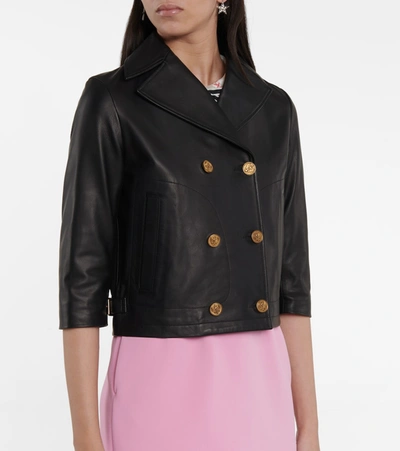 Shop Red Valentino Cropped Leather Jacket In Black