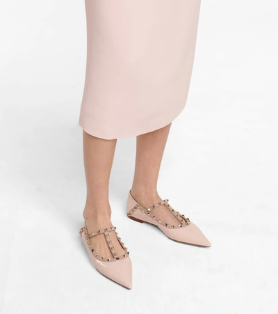 Shop Valentino Rockstud Patent Leather Ballet Flats In Pink