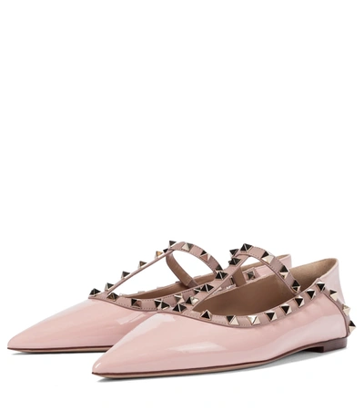 Shop Valentino Rockstud Patent Leather Ballet Flats In Pink
