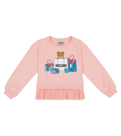 Shop Moschino Printed Stretch-cotton Sweatshirt In Pink