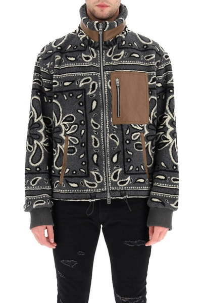 Shop Amiri Sherpa Fleece Jacket With Bandana Print In Black