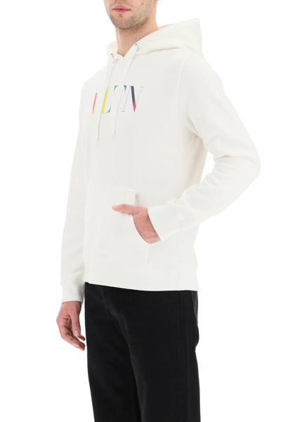 Shop Valentino Hooded Sweatshirt With Multicolor Vltn Print In Bianco Vltn Multicolors