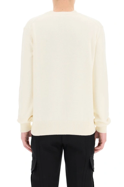 Shop Alexander Mcqueen Cotton Sweater With Logo Embroidery In Black Ivory White