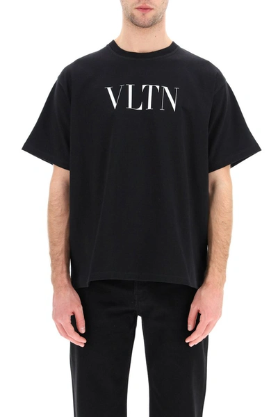 Shop Valentino Vltn Print Semi-over T-shirt In Nero Bianco