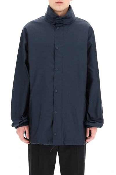 Shop Balenciaga Nylon Rain Jacket Languages In Dark Navy