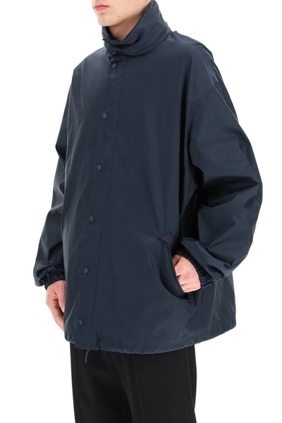 Shop Balenciaga Nylon Rain Jacket Languages In Dark Navy