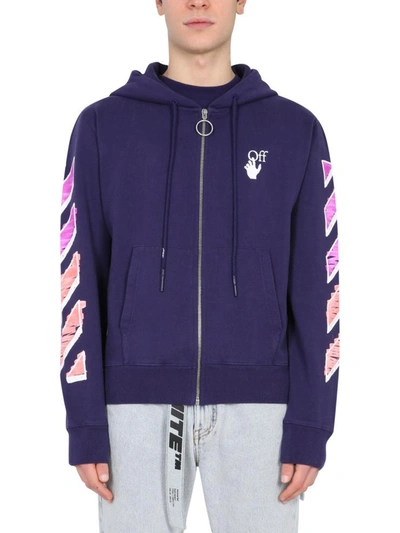 Shop Off-white Hooded Sweatshirt With Zip In Purple