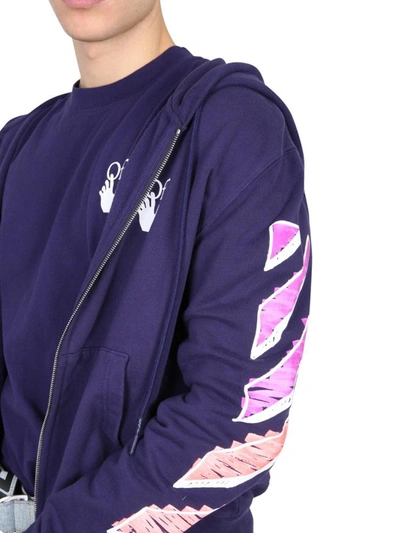 Shop Off-white Hooded Sweatshirt With Zip In Purple