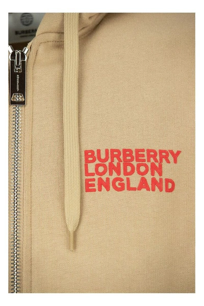 Shop Burberry Daley - Love Print Cotton Hooded Top In Soft Fawn