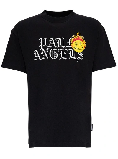 Shop Palm Angels Jersey T-shirt With Burning Head Print In Black