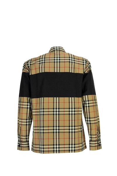 Shop Burberry Contrast Panel Check Cotton Shirt Jacket Hazelwood In Archive Beige