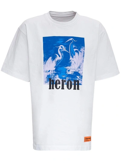 Shop Heron Preston Cotton T-shirt With Herons Print In White