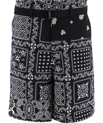 Shop Sacai Paisley Nylon Shorts In Black  