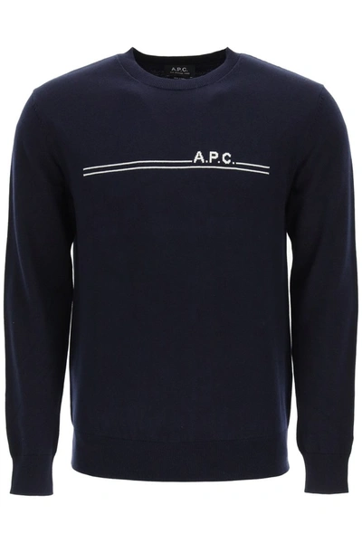 Shop Apc A.p.c. Eponyme Sweater Logo Intarsia In Dark Navy