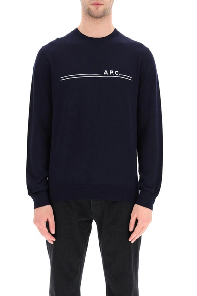 Shop Apc A.p.c. Eponyme Sweater Logo Intarsia In Dark Navy