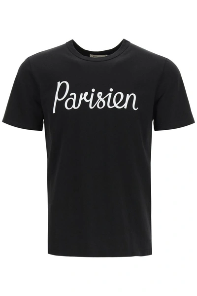 Shop Maison Kitsuné Maison Kitsune Parisien Print T-shirt In Black