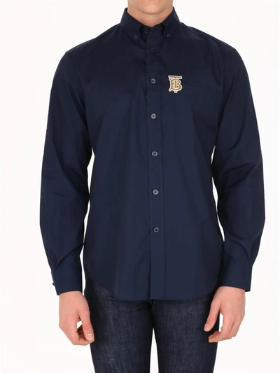 Shop Burberry Monogram Poplin Shirt In Blue