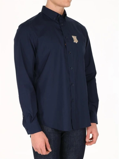 Shop Burberry Monogram Poplin Shirt In Blue