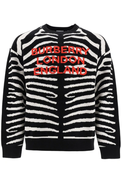 Shop Burberry Jennings Sweater With Zebra Motif In Black