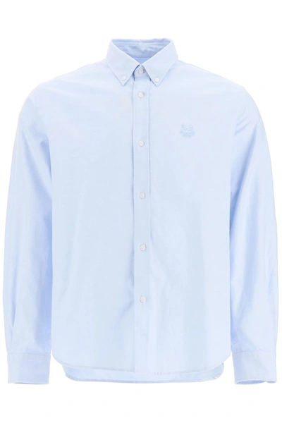 Shop Kenzo Shirt With Tiger Head Embroidery In Bleu Clair