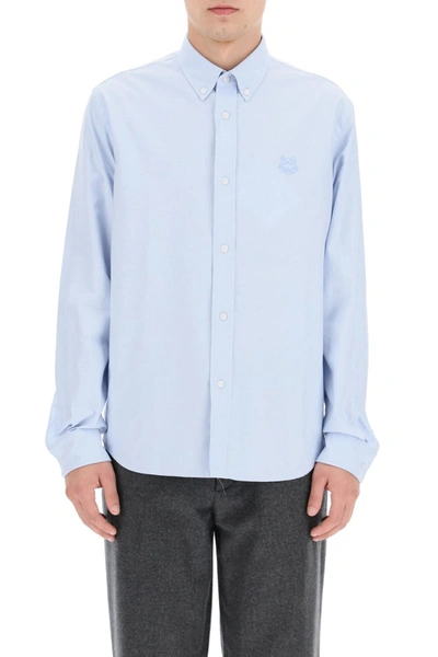 Shop Kenzo Shirt With Tiger Head Embroidery In Bleu Clair