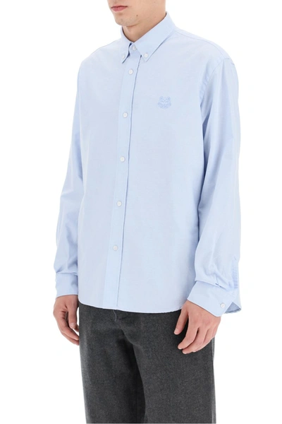 Shop Kenzo Shirt With Tiger Head Embroidery In Bleu Clair