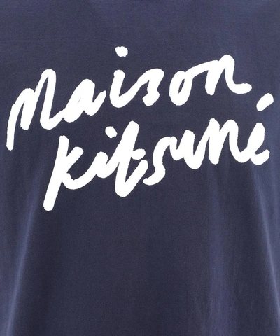 Shop Maison Kitsuné "handwriting" T-shirt In Blue