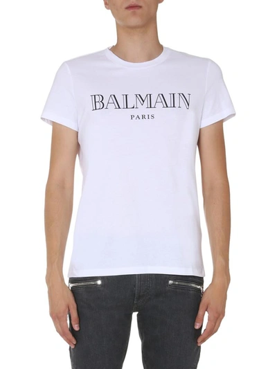 Shop Balmain Crew Neck T-shirt In White