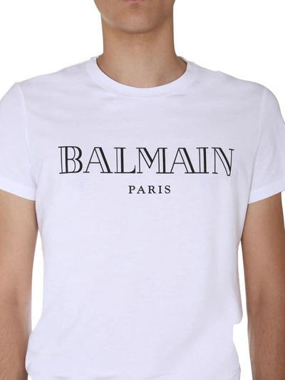 Shop Balmain Crew Neck T-shirt In White
