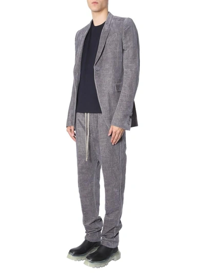 Rick Owens Textured Grey Velvet Single-breasted Jacket In Gray