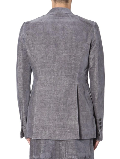 Rick Owens Textured Grey Velvet Single-breasted Jacket In Gray